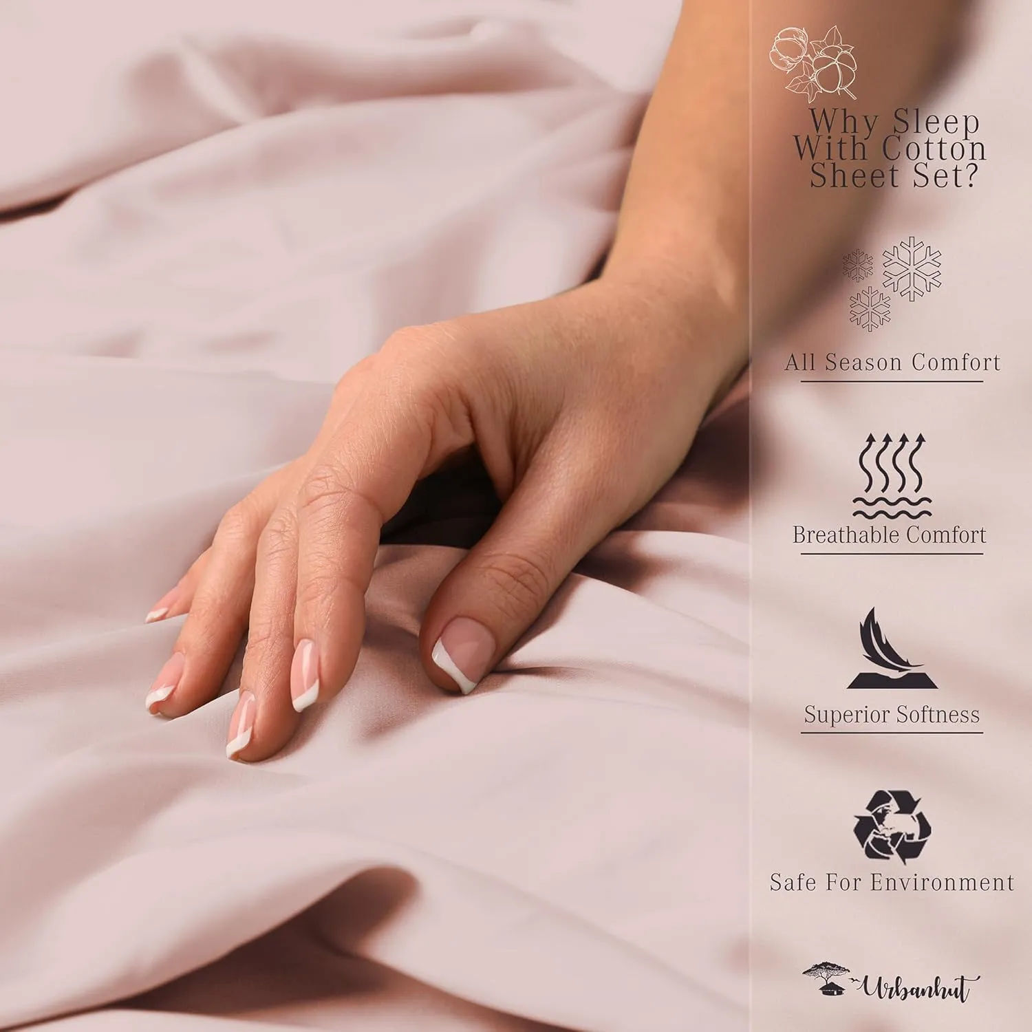 URBANHUT 1000 Thread Count Egyptian Cotton King Sheets, Long Staple Soft & Breathable, 4 Pc Bed Sheet Sets, Luxury Hotel Sateen Sheets Fits 16" Deep Pocket - Blush Pink