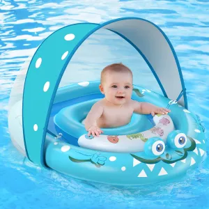 URMYWO Baby Pool Float with Removable UPF50  Sun Protection Canopy, Baby Floats for Pool 6-12-24 Months Infant Toddler, Durable Baby Swim Float with Adjustable Seat, Extra Wide, Breathable