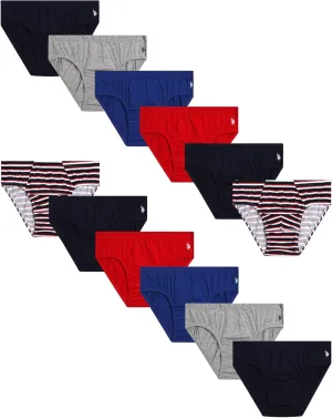 U.S. Polo Assn. Men's Low Rise Briefs - 12 Pack Tagless Soft Breathable Cotton Underwear for Men (Sizes S-XL)