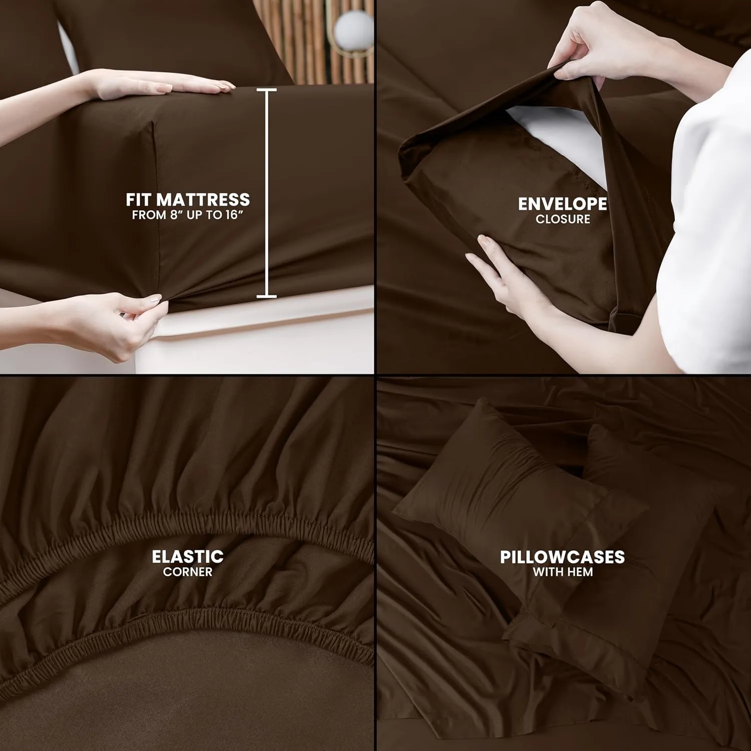 Utopia Bedding Full Sheet Set – 4 Piece Bed Sheets for Full Size Bed, Soft and Breathable Microfiber, Includes 1 Fitted Sheet, 1 Flat Sheet and 2 Pillowcases (Brown)