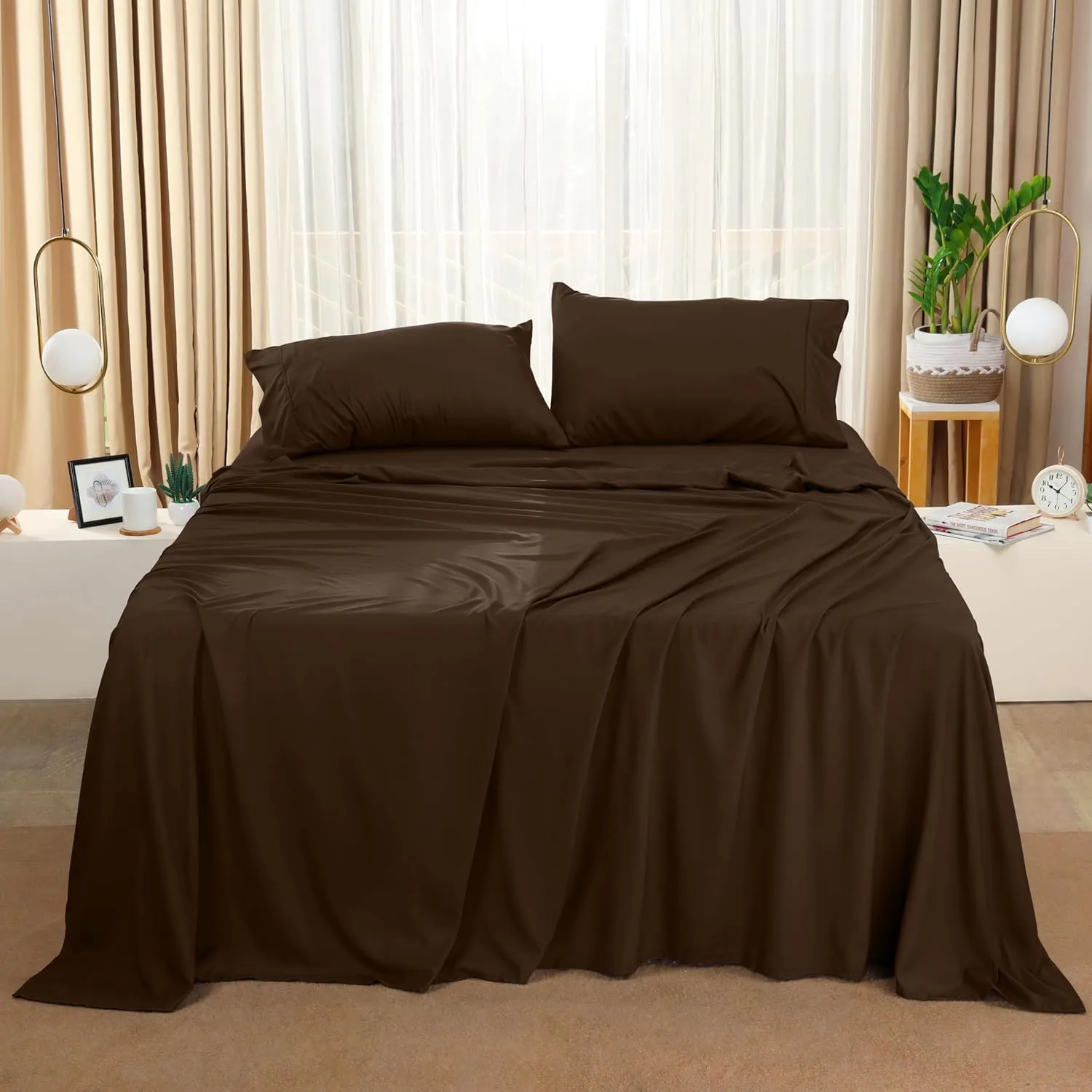 Utopia Bedding Full Sheet Set – 4 Piece Bed Sheets for Full Size Bed, Soft and Breathable Microfiber, Includes 1 Fitted Sheet, 1 Flat Sheet and 2 Pillowcases (Brown)
