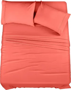 Utopia Bedding Full Sheet Set – 4 Piece Bed Sheets for Full Size Bed, Soft and Breathable Microfiber, Includes 1 Fitted Sheet, 1 Flat Sheet and 2 Pillowcases (Coral)