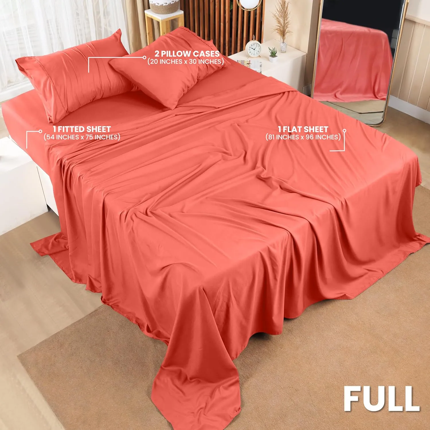 Utopia Bedding Full Sheet Set – 4 Piece Bed Sheets for Full Size Bed, Soft and Breathable Microfiber, Includes 1 Fitted Sheet, 1 Flat Sheet and 2 Pillowcases (Coral)