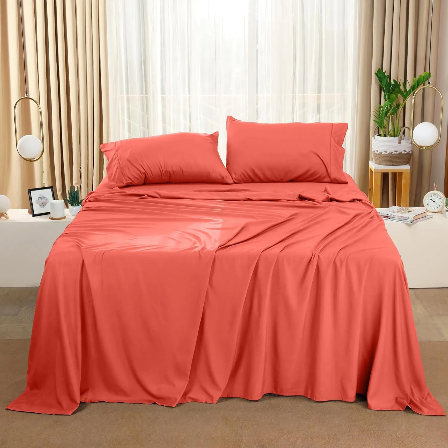 Utopia Bedding Full Sheet Set – 4 Piece Bed Sheets for Full Size Bed, Soft and Breathable Microfiber, Includes 1 Fitted Sheet, 1 Flat Sheet and 2 Pillowcases (Coral)