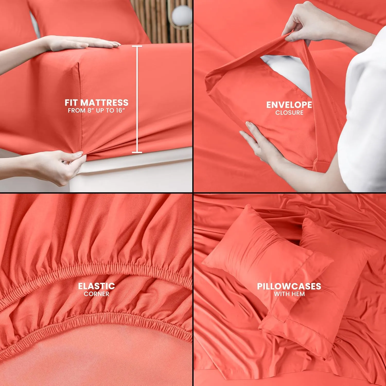 Utopia Bedding Full Sheet Set – 4 Piece Bed Sheets for Full Size Bed, Soft and Breathable Microfiber, Includes 1 Fitted Sheet, 1 Flat Sheet and 2 Pillowcases (Coral)