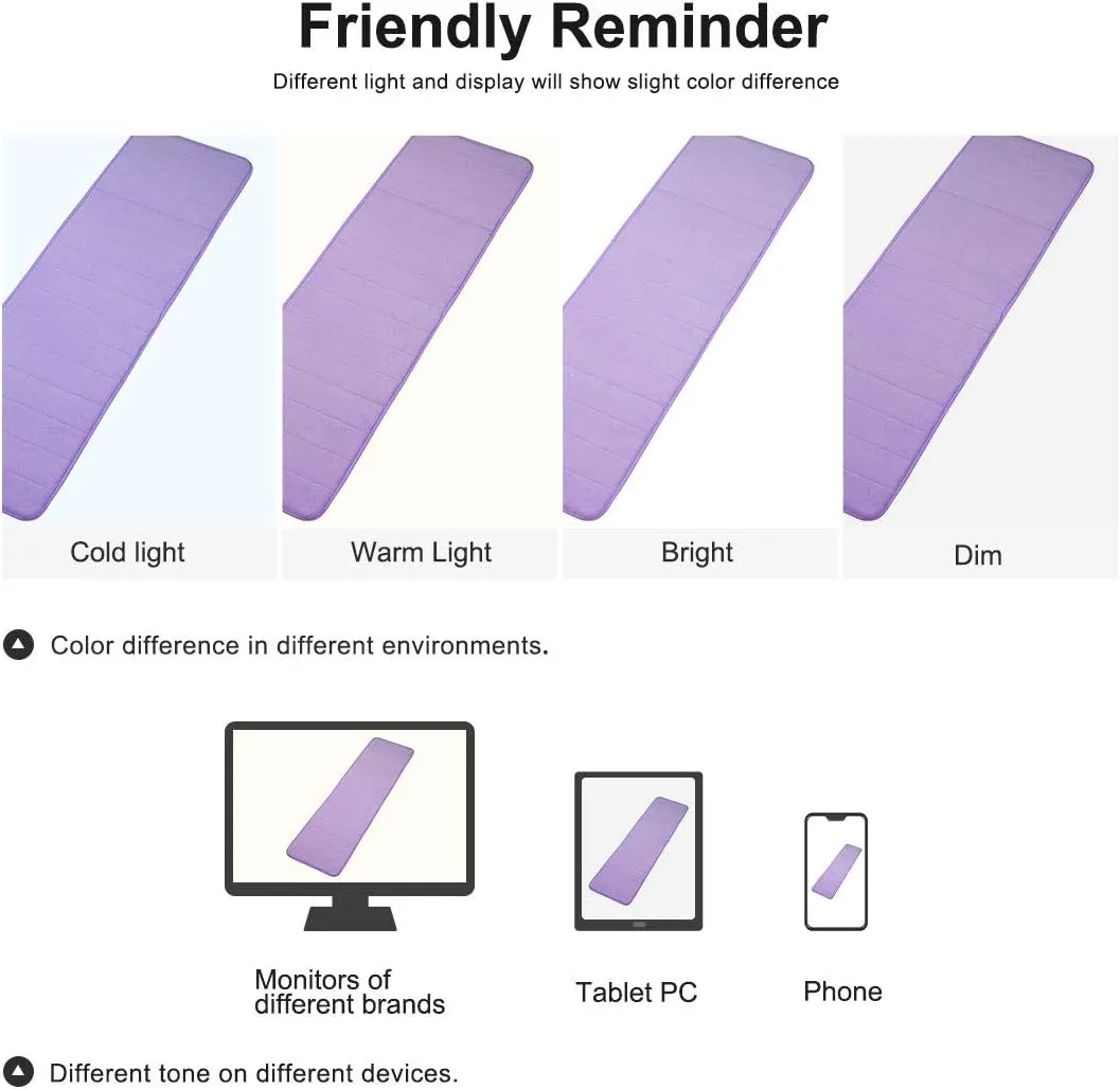 uxcell Memory Foam Bath Mat, Absorbent Runner Kitchen Rug, Soft and Comfortable Runner Floor Mat for Kitchen Bathroom Floors 16" x 47", Light Purple