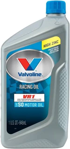 Valvoline VV235 VR1 Racing Formula SAE 50 Turbo Approved Motor Oil - 1 Quart Bottle (Case of 12)