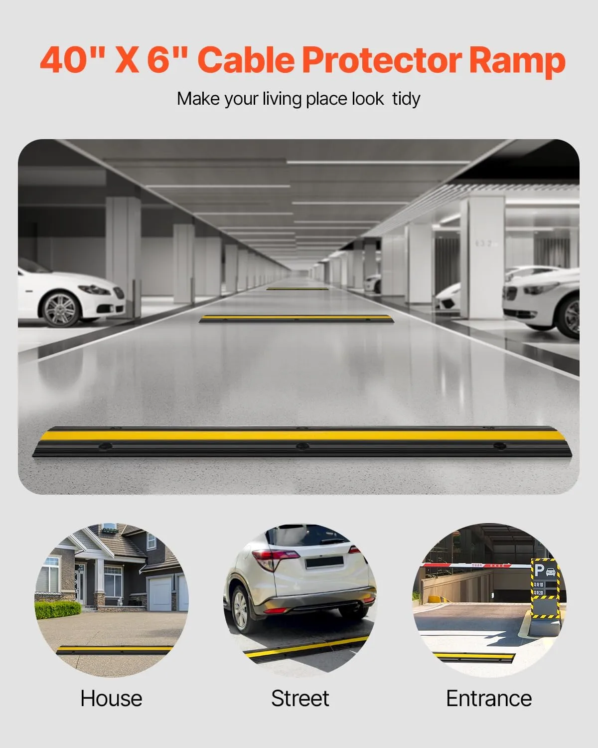 VEVOR 4 Pack of 1-Channel Rubber Cable Protector Ramps Heavy Duty 22046Lbs Load Capacity Cable Wire Cord Cover Ramp Speed Bump Driveway Hose Cable Ramp Protective Cover