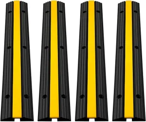 VEVOR 4 Pack of 1-Channel Rubber Cable Protector Ramps Heavy Duty 22046Lbs Load Capacity Cable Wire Cord Cover Ramp Speed Bump Driveway Hose Cable Ramp Protective Cover