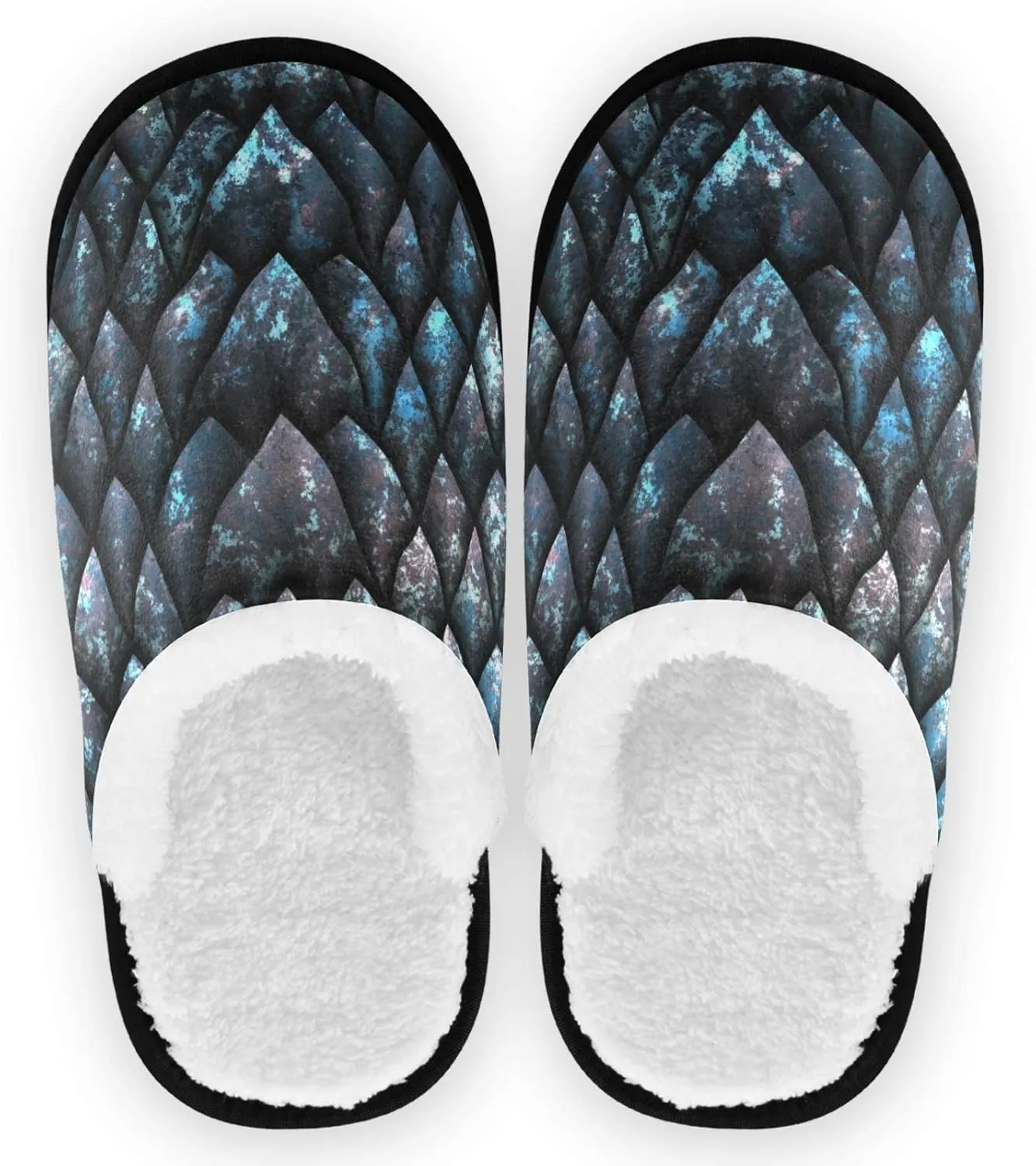 visesunny Cozy Fuzzy Plush Fleece Slippers for Women Men Blue Metallic Texture Dragon Scale Soft Memory Foam Ladies House Shoes Warm Bedroom Flat Shoe Indoor Outdoor