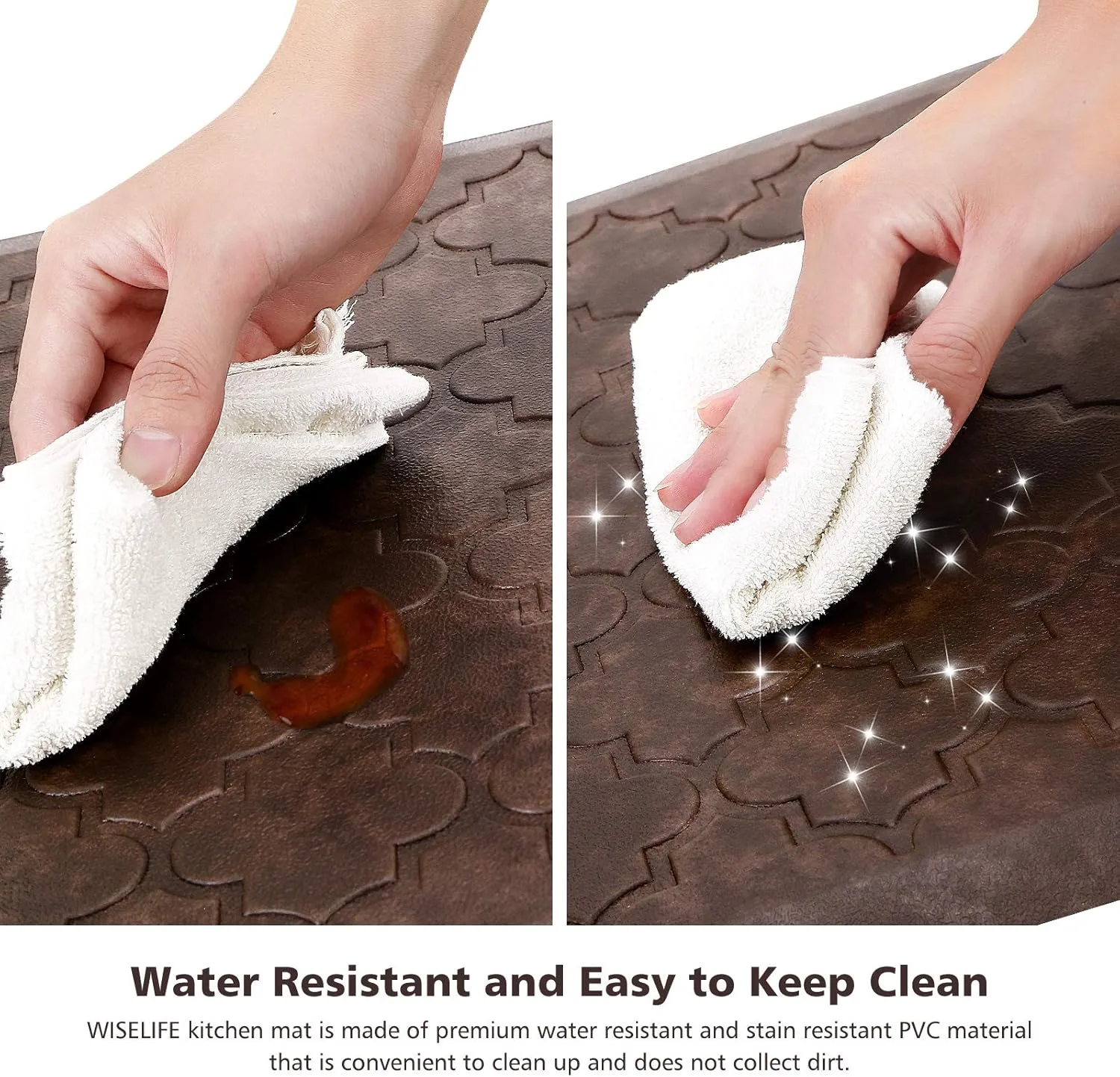 WISELIFE Kitchen Mat Cushioned Anti Fatigue Floor Mat,17.3"x60", Thick Non Slip Waterproof Kitchen Rugs and Mats, Standing Mat for Floor,Home,Office,Desk,Sink, Brown