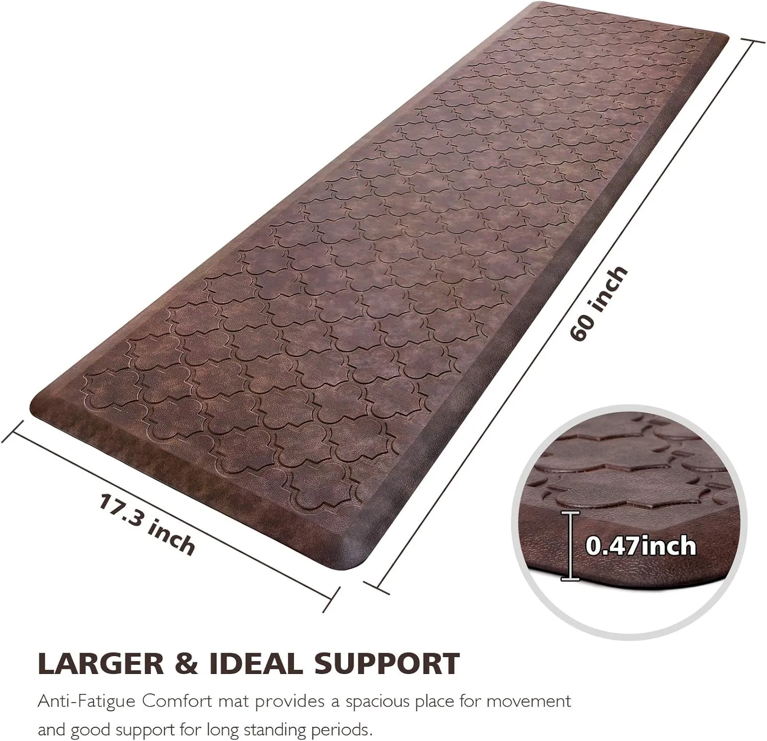 WISELIFE Kitchen Mat Cushioned Anti Fatigue Floor Mat,17.3"x60", Thick Non Slip Waterproof Kitchen Rugs and Mats, Standing Mat for Floor,Home,Office,Desk,Sink, Brown