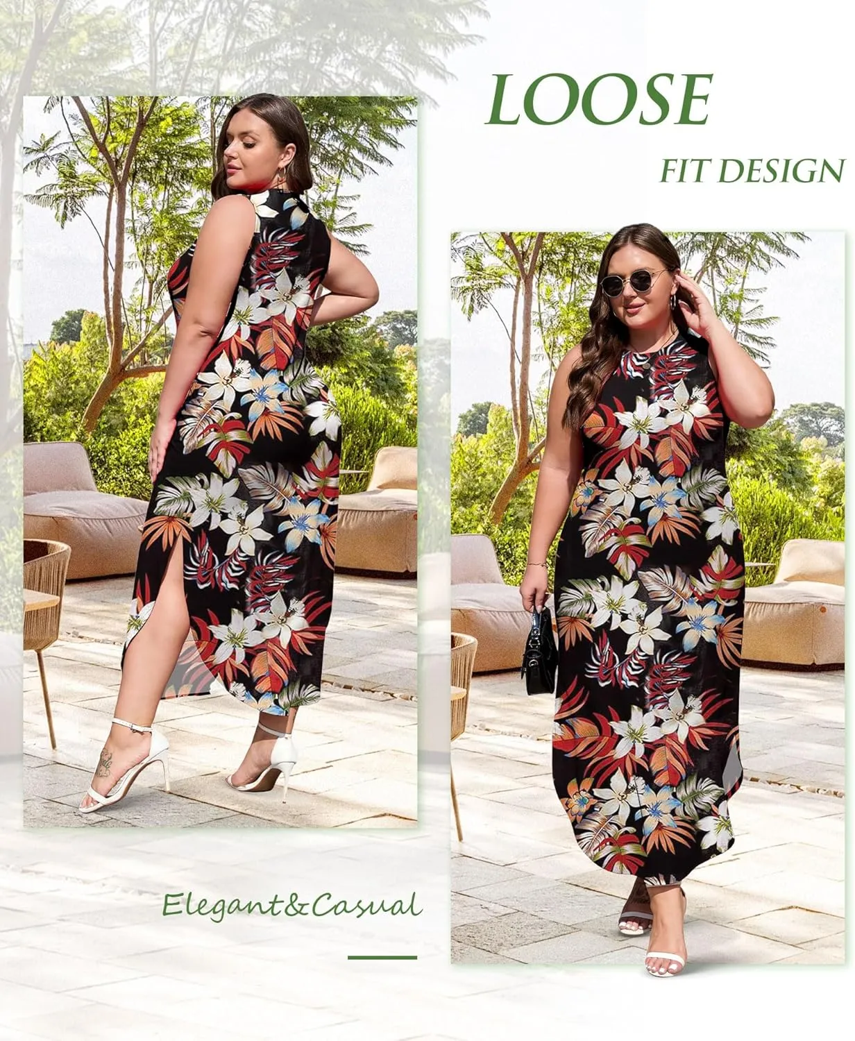 Wolddress Womens 2025 Plus Size Sleeveless Tank Dress Casual Loose Sundress Split Summer Beach Long Maxi Dresses with Pockets