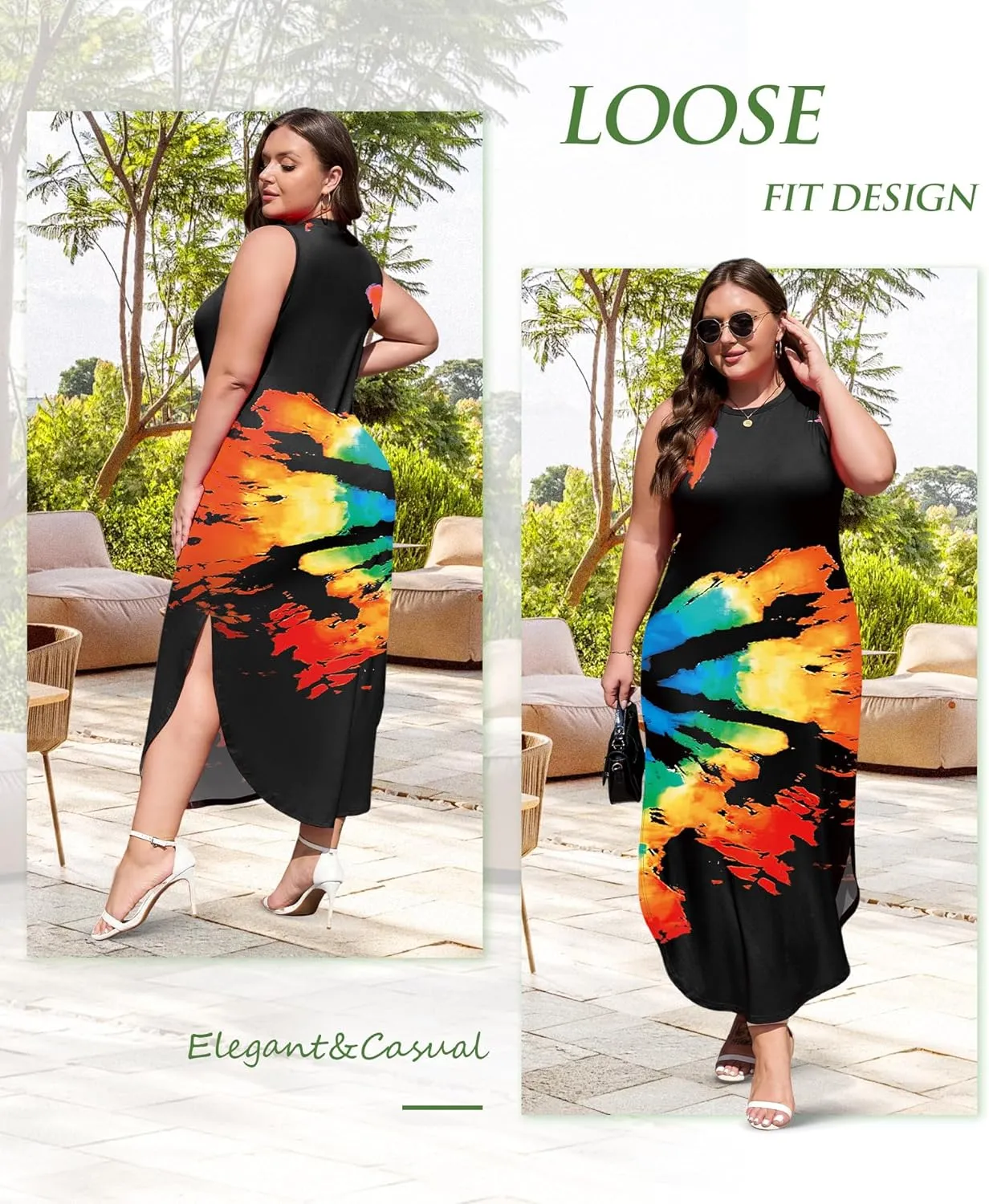 Wolddress Womens 2025 Plus Size Sleeveless Tank Dress Casual Loose Sundress Split Summer Beach Long Maxi Dresses with Pockets
