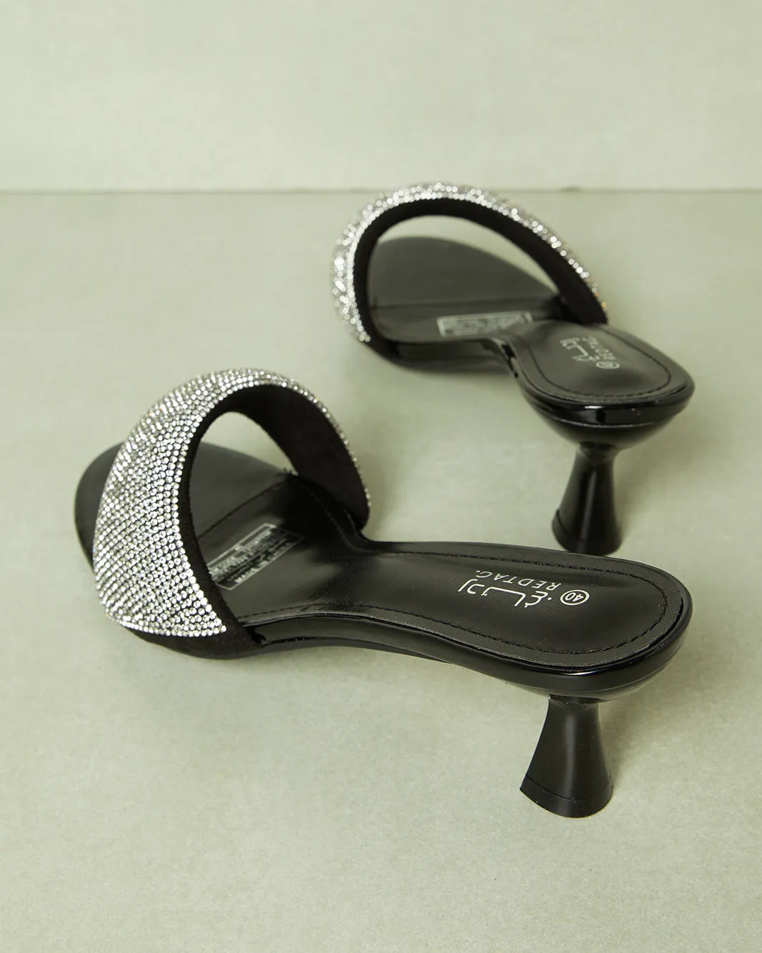 Women Black Embellished Heel Mule