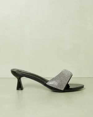 Women Black Embellished Heel Mule