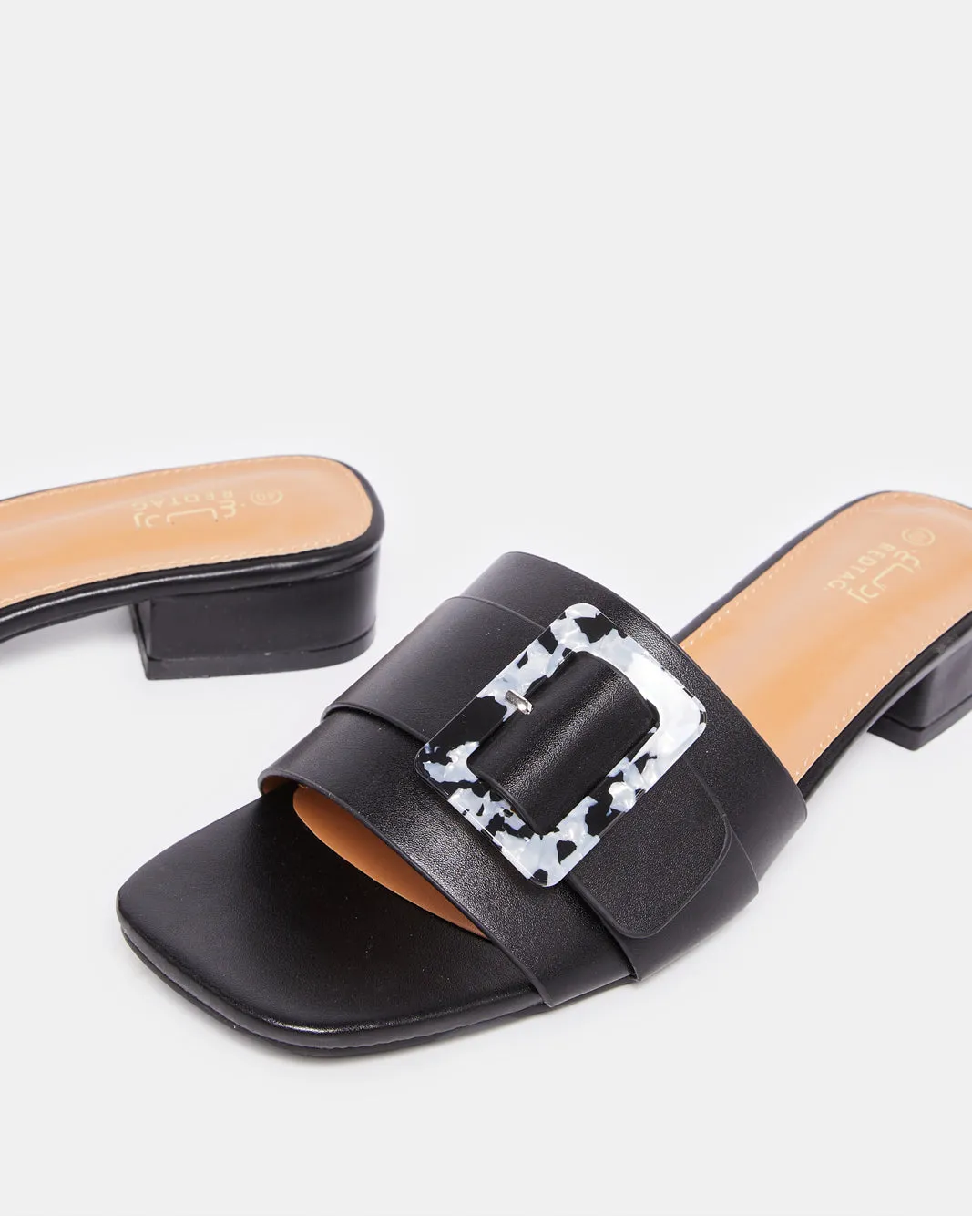 Women Black Embellished Trim Mule