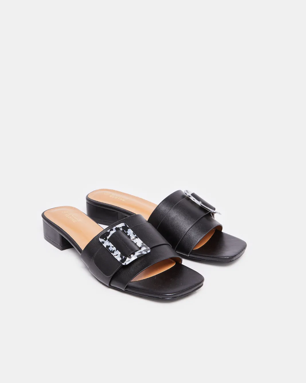 Women Black Embellished Trim Mule