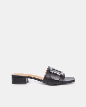 Women Black Embellished Trim Mule