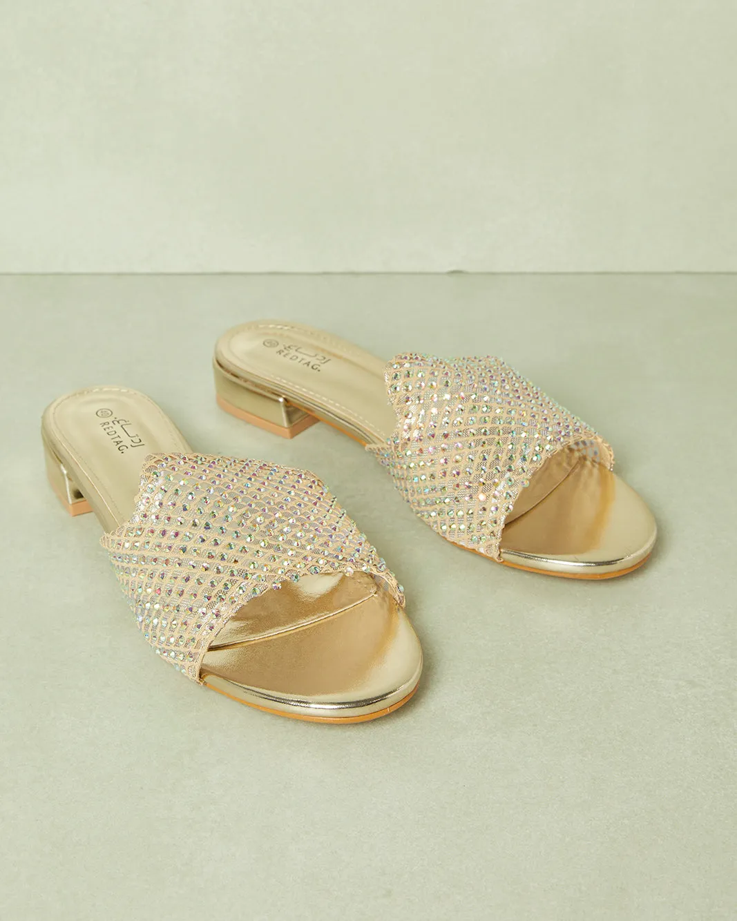 Women Gold Embellished Mule