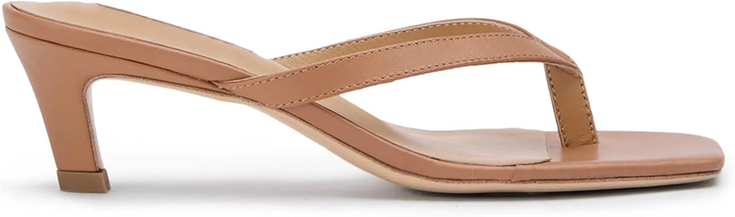 Women Kitten Heel Thong Sandals Square Open Toe Flip Flop Sandals Low Heel Fashion Party Dress Heeled Sandals