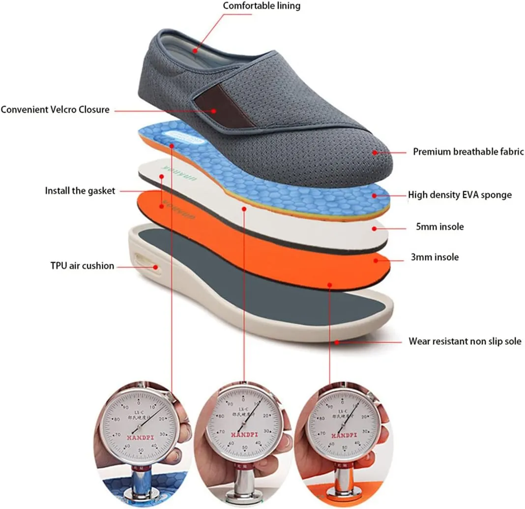 Women Men Diabetic Shoes, Orthopedic Shoes Adjustable Memory Foam Swollen Feet Walking Shoes for Elderly Arthritis Edema