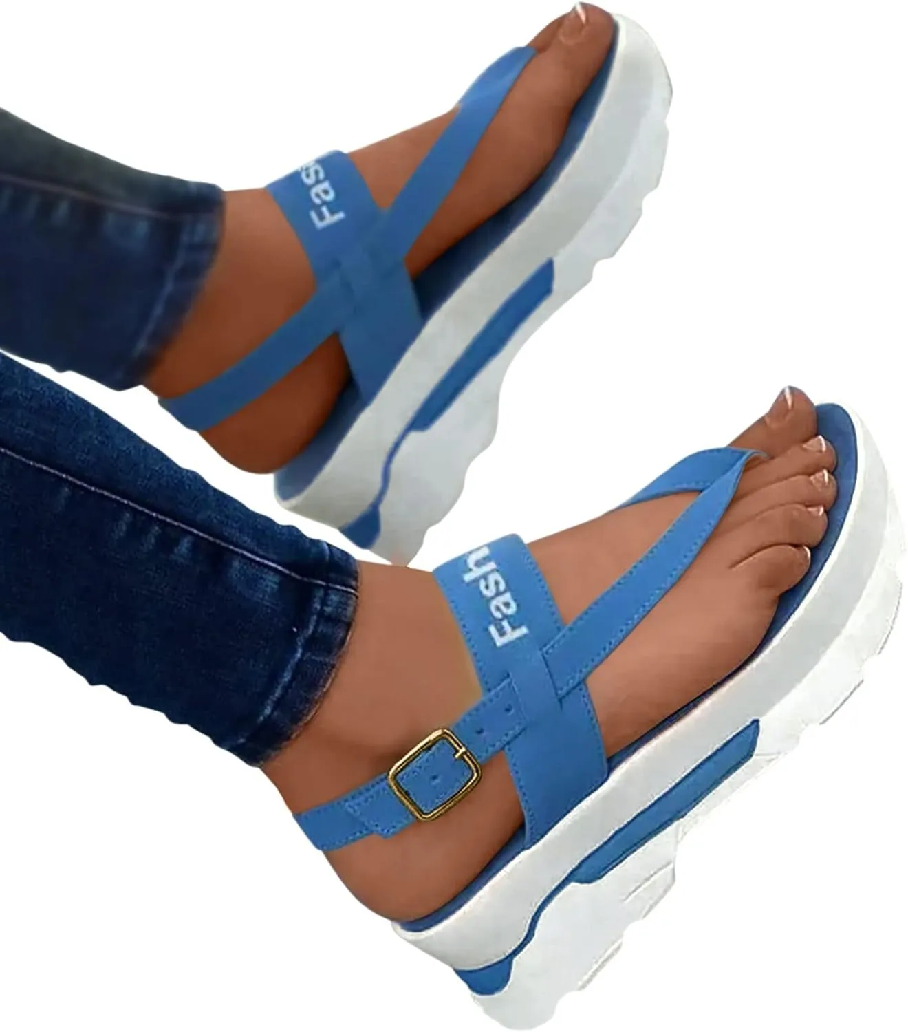 Women Platform Sandal Adjustable Buckle Ankle Strap Clip Toe Sandal Summer Open Toe Non Slip Flip Flops For Beach