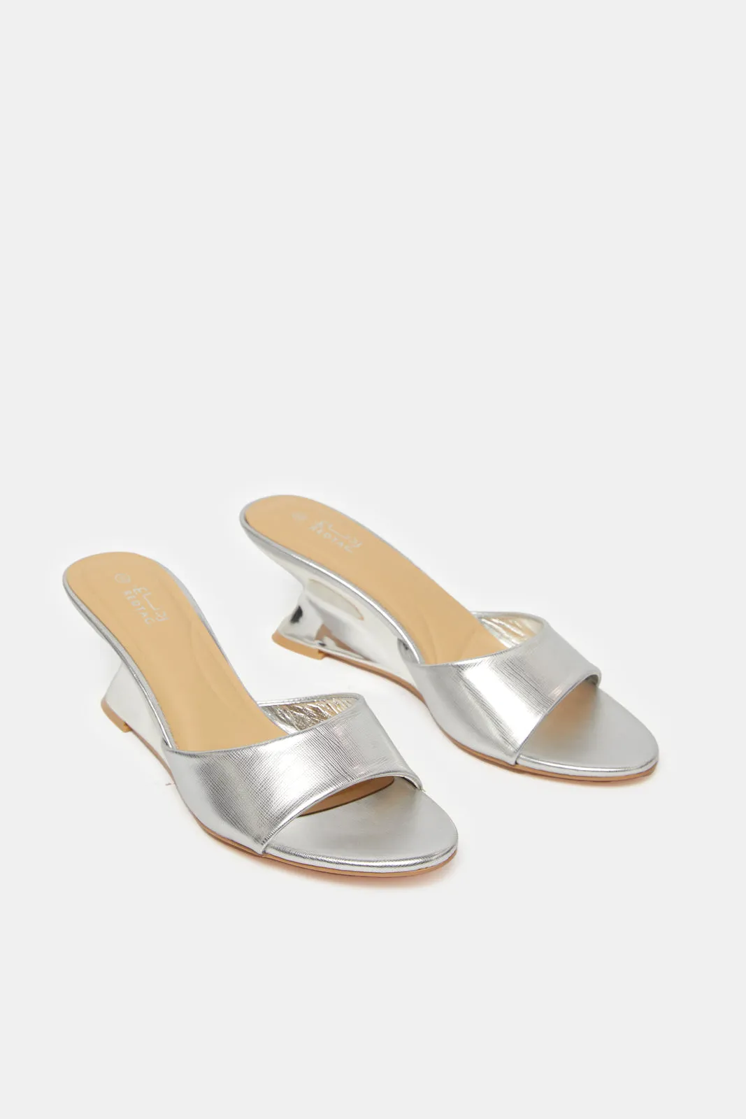 Women Silver Wedge Mule