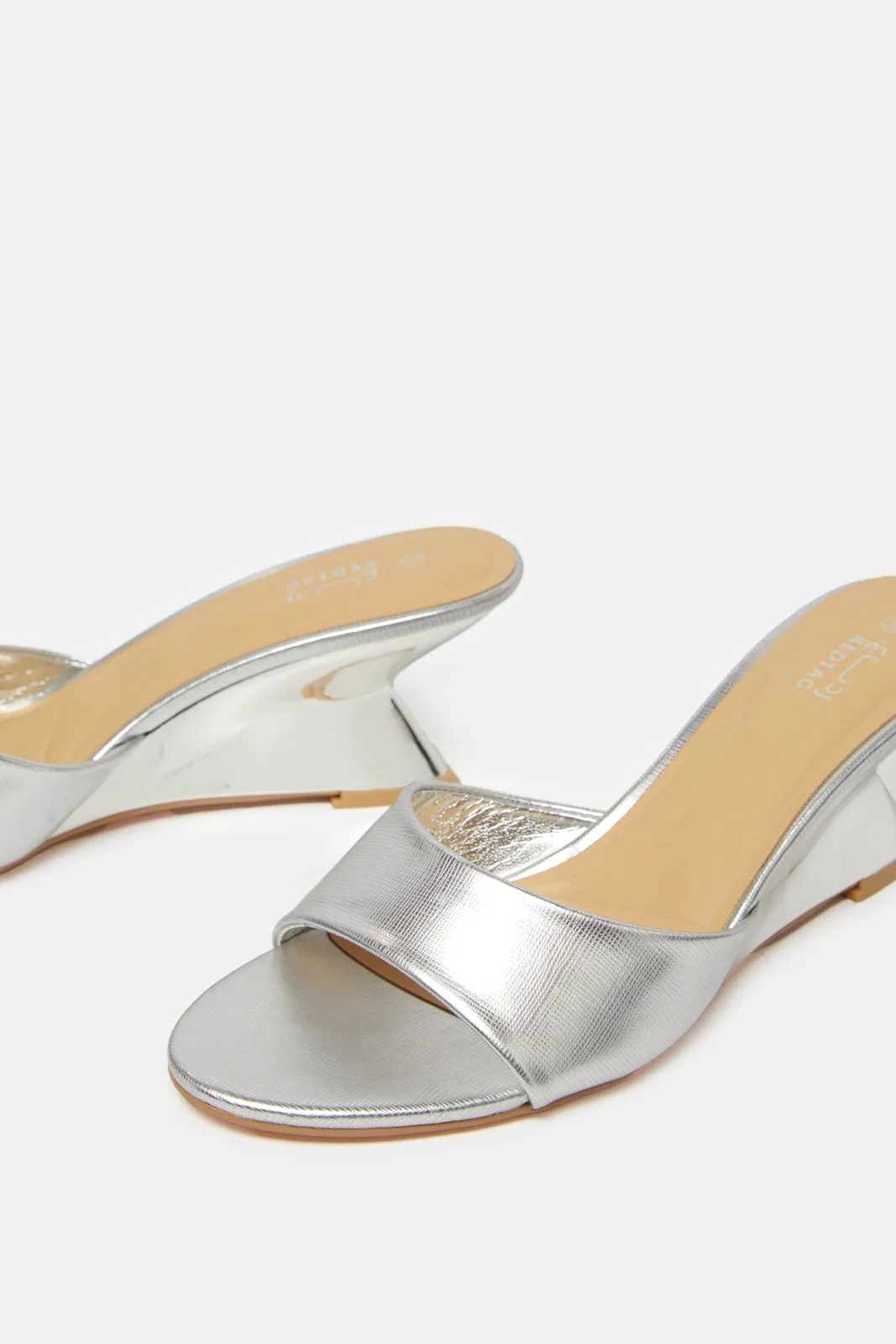 Women Silver Wedge Mule