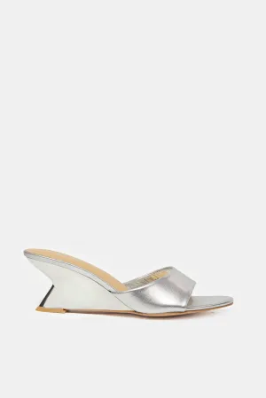 Women Silver Wedge Mule