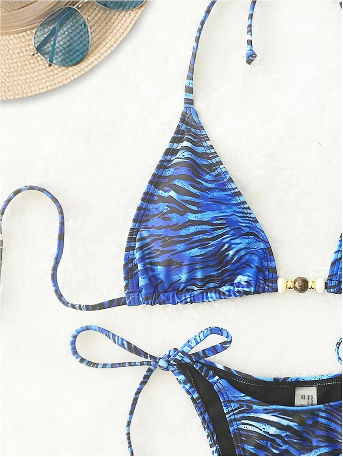 Women's 2 Pieces Zebra Striped Bikini Set Halter Triangle Swimsuit Y2K Tie Side Bathing Suit
