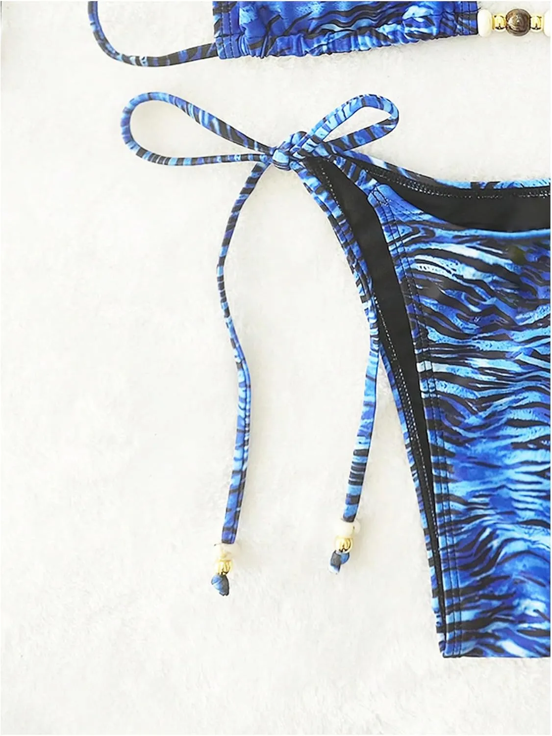 Women's 2 Pieces Zebra Striped Bikini Set Halter Triangle Swimsuit Y2K Tie Side Bathing Suit