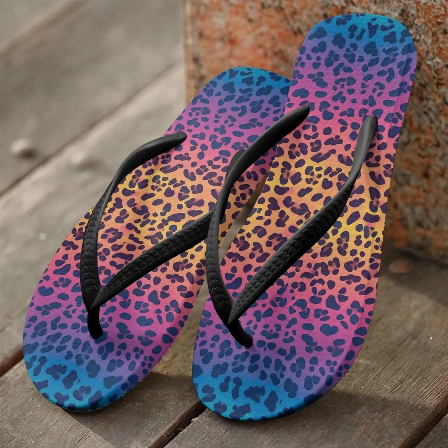 Women's Beach Flip-Flops Tropical Style Lightweight Thong Sandals with EVA Sole Non-Slip Pool Shower Slippers