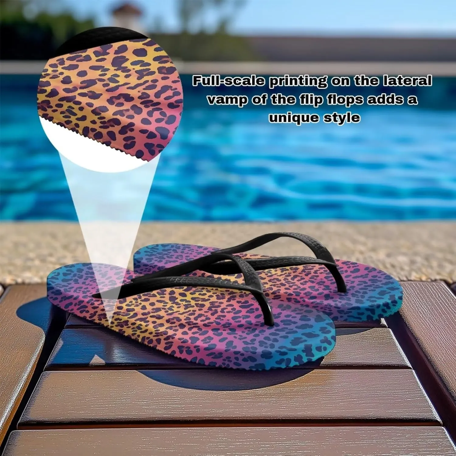 Women's Beach Flip-Flops Tropical Style Lightweight Thong Sandals with EVA Sole Non-Slip Pool Shower Slippers