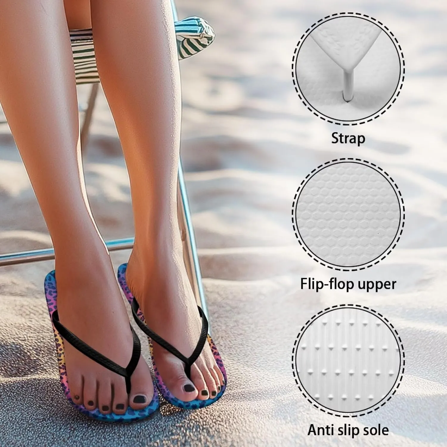 Women's Beach Flip-Flops Tropical Style Lightweight Thong Sandals with EVA Sole Non-Slip Pool Shower Slippers