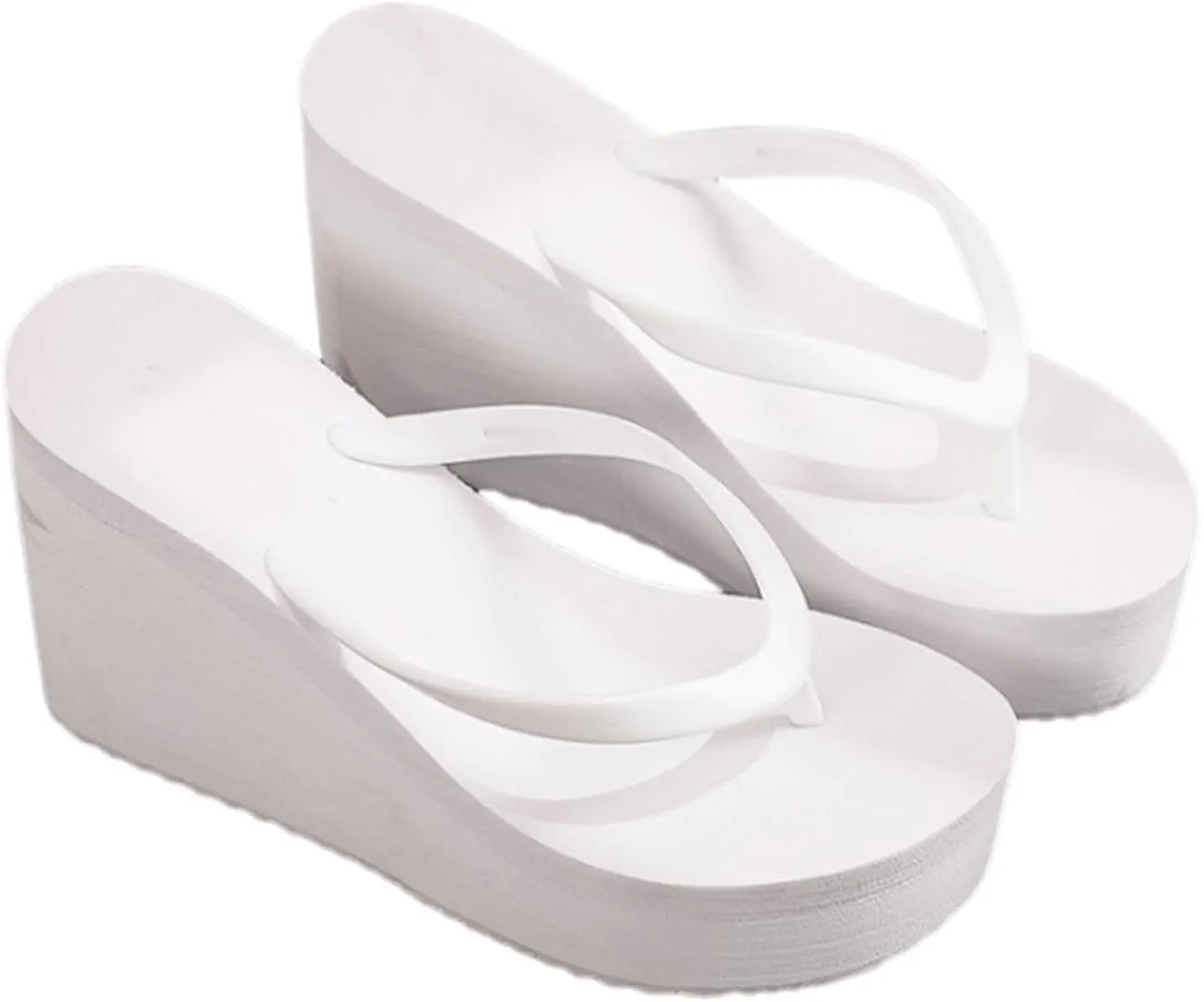 Women's Beach Sandals, Wedge Flip Flops Platform Sandals Slip on Platform Flip-Flops, Platform Flip Flops for Women (White,7)