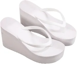 Women's Beach Sandals, Wedge Flip Flops Platform Sandals Slip on Platform Flip-Flops, Platform Flip Flops for Women (White,7)