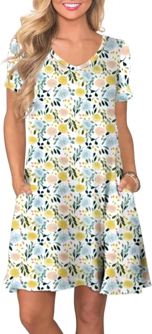 Women's Casual T Shirt Dress Summer Short Sleeve Swing Dresses with Pockets