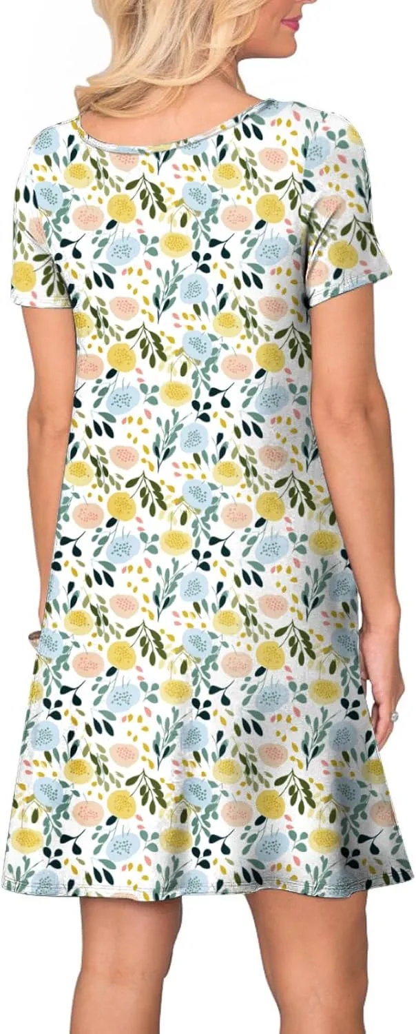 Women's Casual T Shirt Dress Summer Short Sleeve Swing Dresses with Pockets