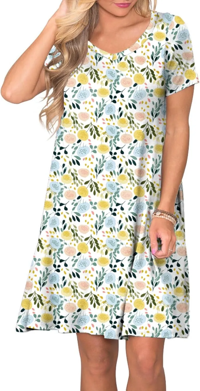 Women's Casual T Shirt Dress Summer Short Sleeve Swing Dresses with Pockets