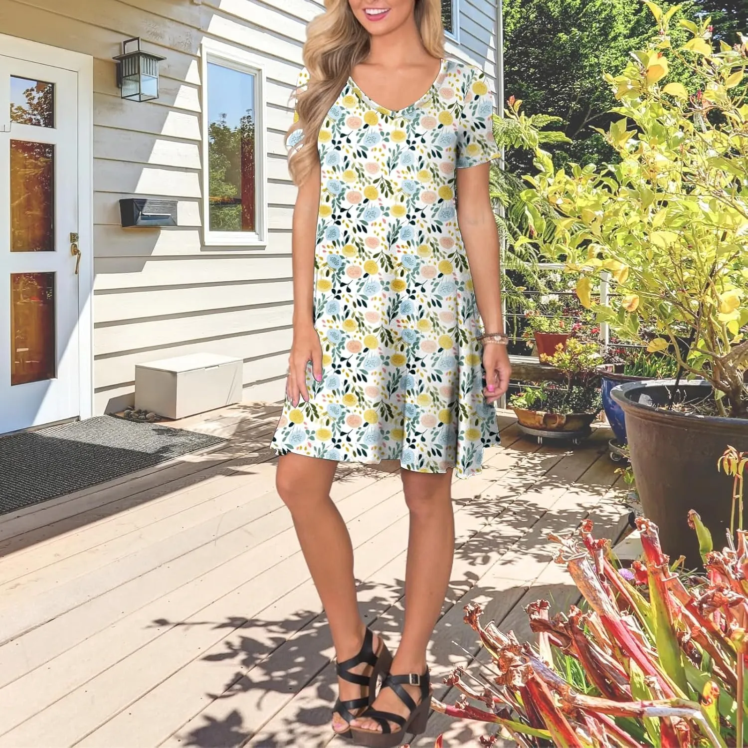 Women's Casual T Shirt Dress Summer Short Sleeve Swing Dresses with Pockets