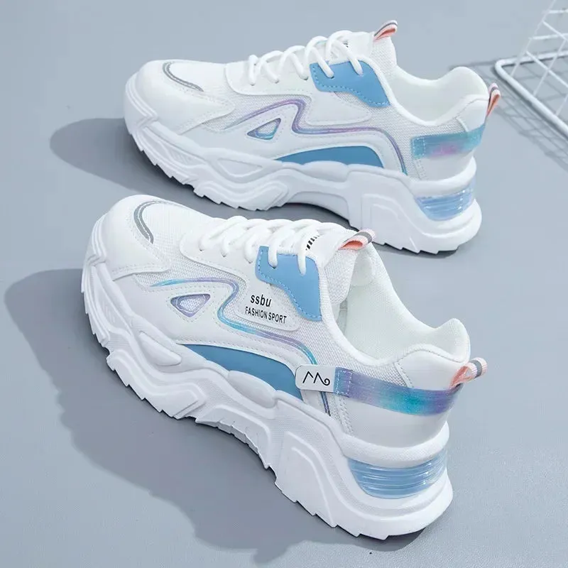 Women's Chunky Platform Sneakers Casual Trainers Breathable Flat Shoes
