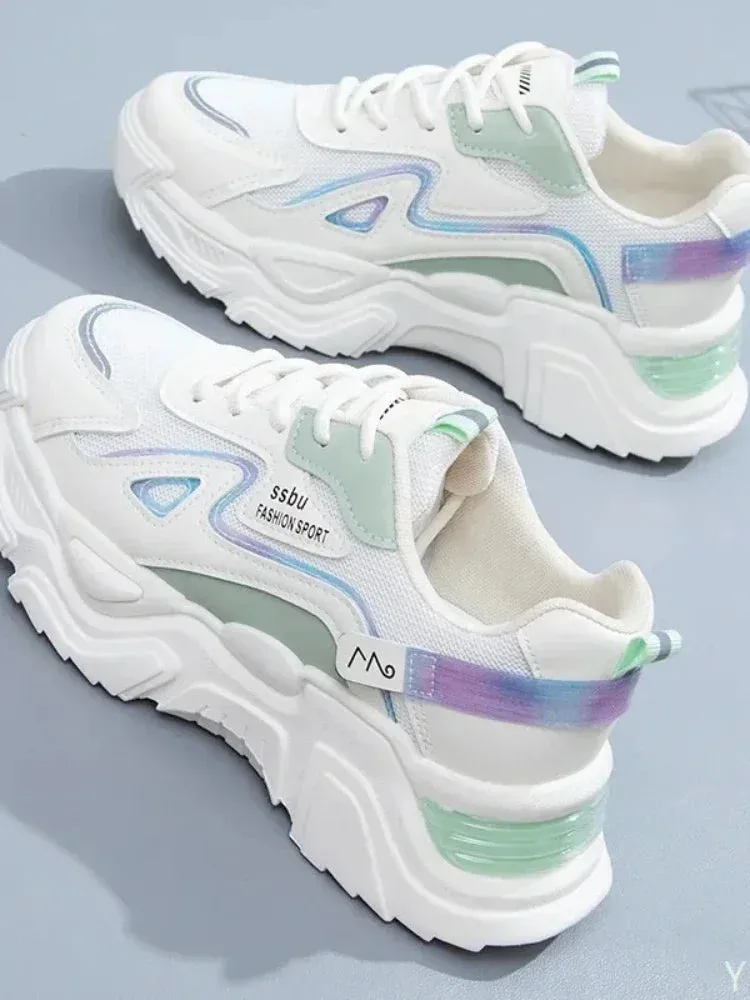Women's Chunky Platform Sneakers Casual Trainers Breathable Flat Shoes