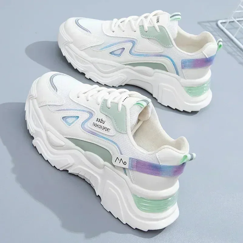 Women's Chunky Platform Sneakers Casual Trainers Breathable Flat Shoes