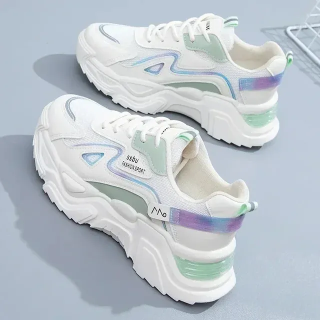 Women's Chunky Platform Sneakers Casual Trainers Breathable Flat Shoes