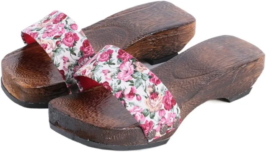 Women's Clogs Japanese Style Slippers,One Word Dragging Japanese-Style Casual Sandals,Summer Thick Soled Wooden Non Slip High Heels,Dance Kimono Shoes