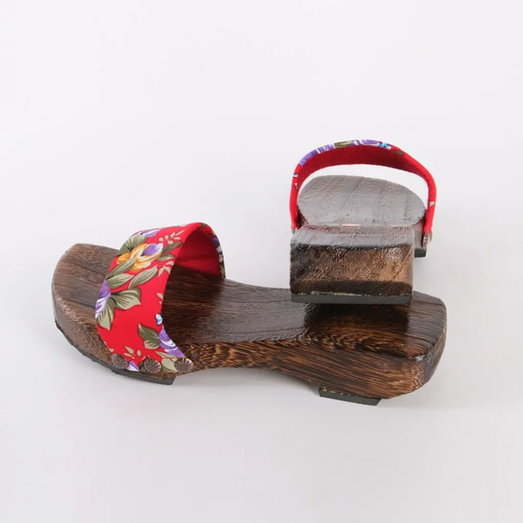 Women's Clogs Japanese Style Slippers,One Word Dragging Japanese-Style Casual Sandals,Summer Thick Soled Wooden Non Slip High Heels,Dance Kimono Shoes