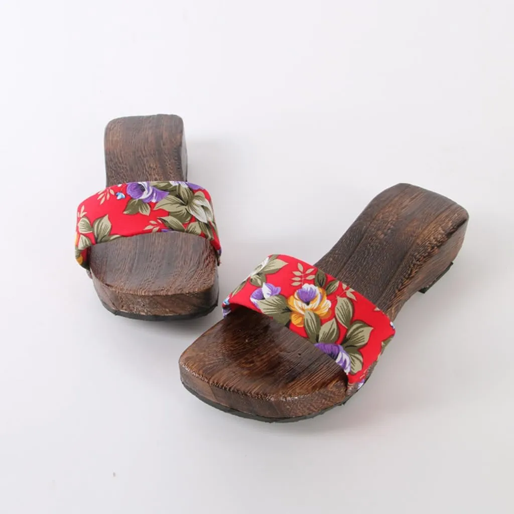 Women's Clogs Japanese Style Slippers,One Word Dragging Japanese-Style Casual Sandals,Summer Thick Soled Wooden Non Slip High Heels,Dance Kimono Shoes