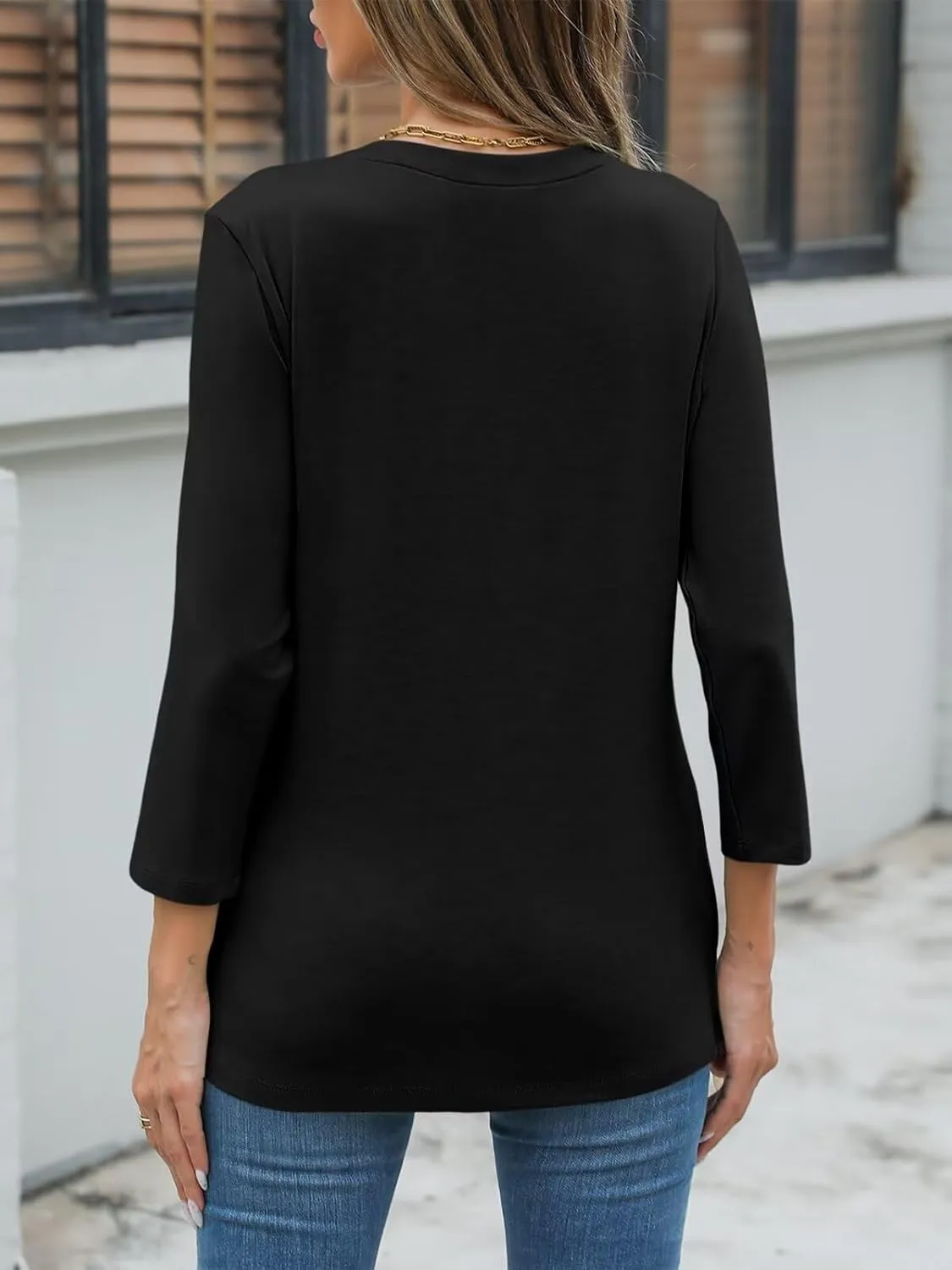 Womens Crew Neck 3/4 Sleeve T Shirts Casual Curved Hem Tunic Tops Basic Loose Fit Tees 2025