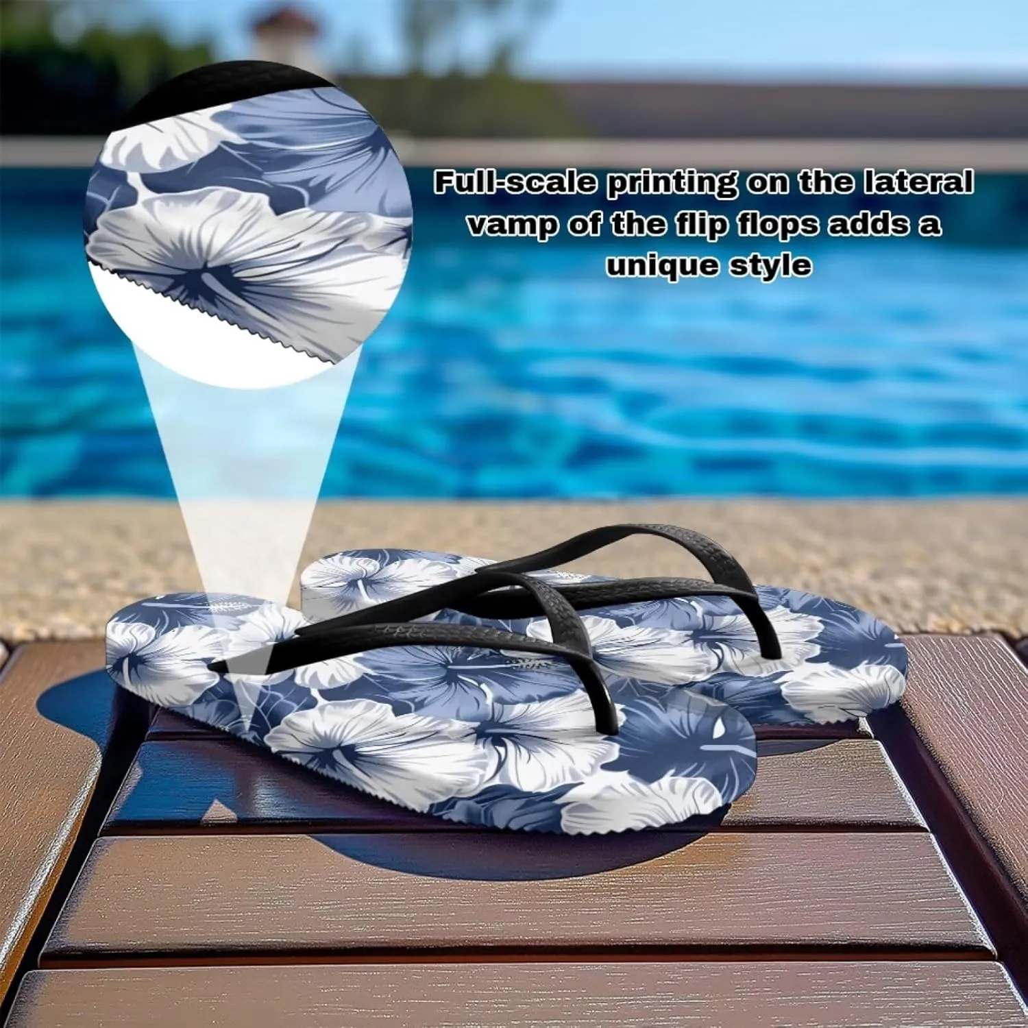 Women's Flip Flops Hawaiian Hibiscus Thong Sandals Comfortable Summer Beach Walking Slippers Shower Shoes